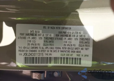 2025 Mazda Cx-70 3.3 Turbo S Premium из США, поврежденный, VIN JM3KJDHCXS1113115